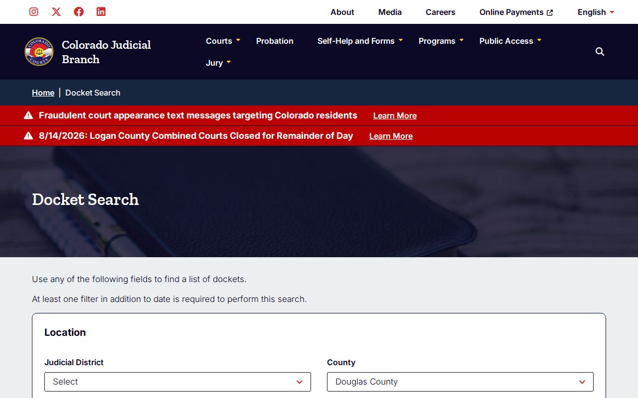 Douglas County court docket search for booking record dispositions
