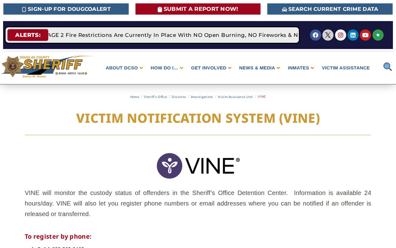 Douglas County VINE custody record and release notification guidance